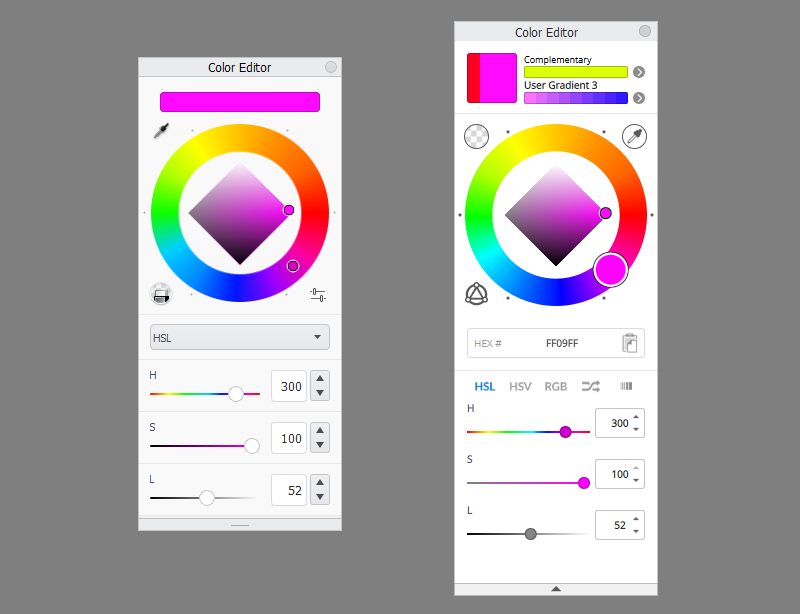 old and new color editor in sketchbook