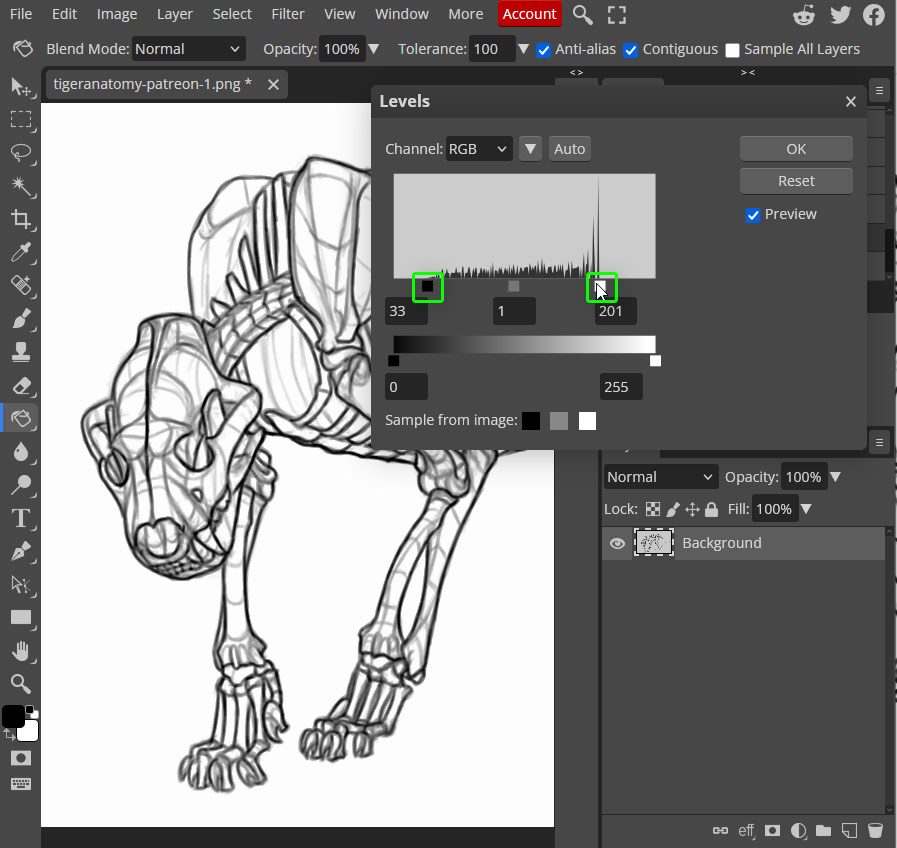 how to fix contrast in scanned drawing